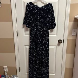 Orange Creek navy and white polka dot maxi dress